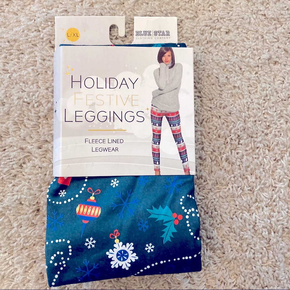 Blue Star Clothing Blue Holiday Leggings NWT L/XL